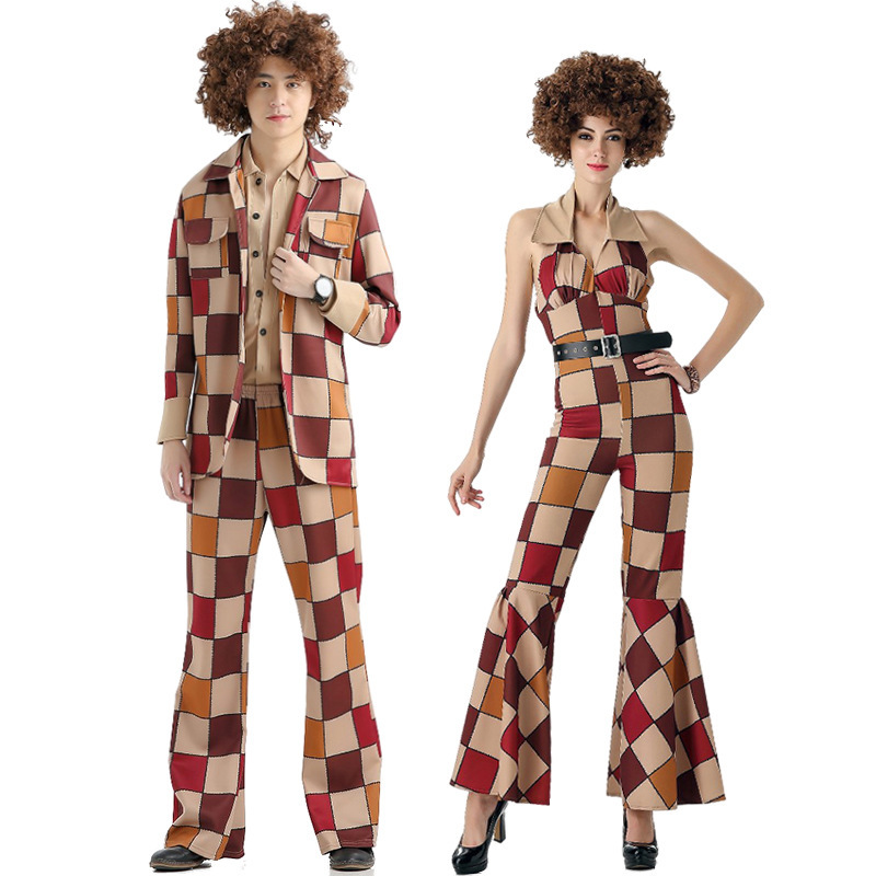 Plus Size Halloween Costume Retro 70S Disco Hippie Hip-Hop Singer Flared Pants Couple Outfit
