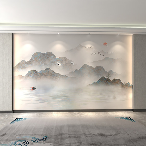 Custom wallpaper light luxury new Chinese style ink landscape wall cloth TV background wall painting living room sofa wall cloth wallpaper