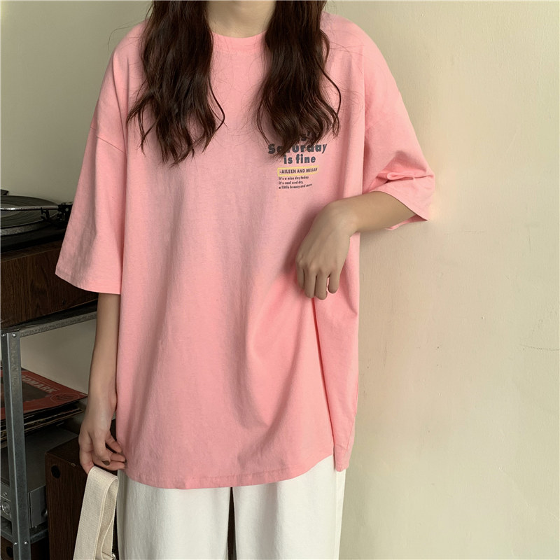 European small shirt short-sleeved T-shirt women loose letters loose half-sleeve wild ins tide summer ocean top