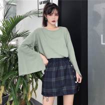 Autumn 2021 womens Hong Kong style ins super fire t-shirt womens long-sleeved chic Hong Kong style solid color loose western style Dongdaemun tide