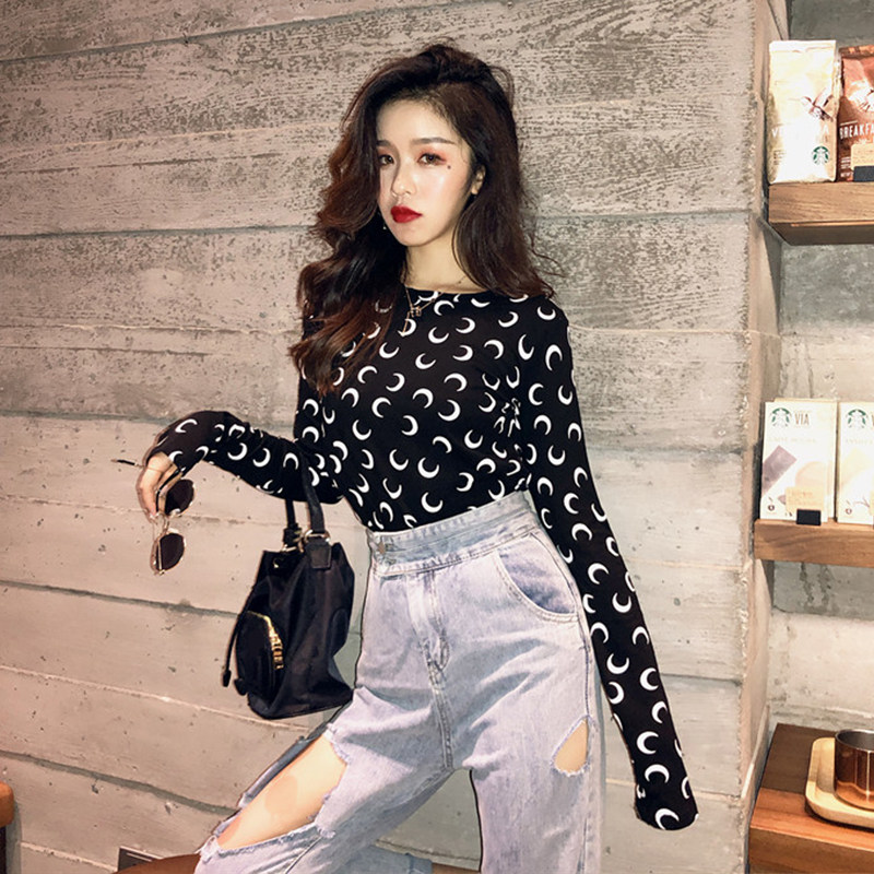 Large size Hong Kong style 2021 autumn new wild T-shirt top chic European goods small shirt foreign style slim long-sleeved ins tide