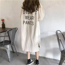Spring 2021 new Hong Kong style womens sweater Korean loose mid-length over-the-knee lazy pullover long-sleeved dress
