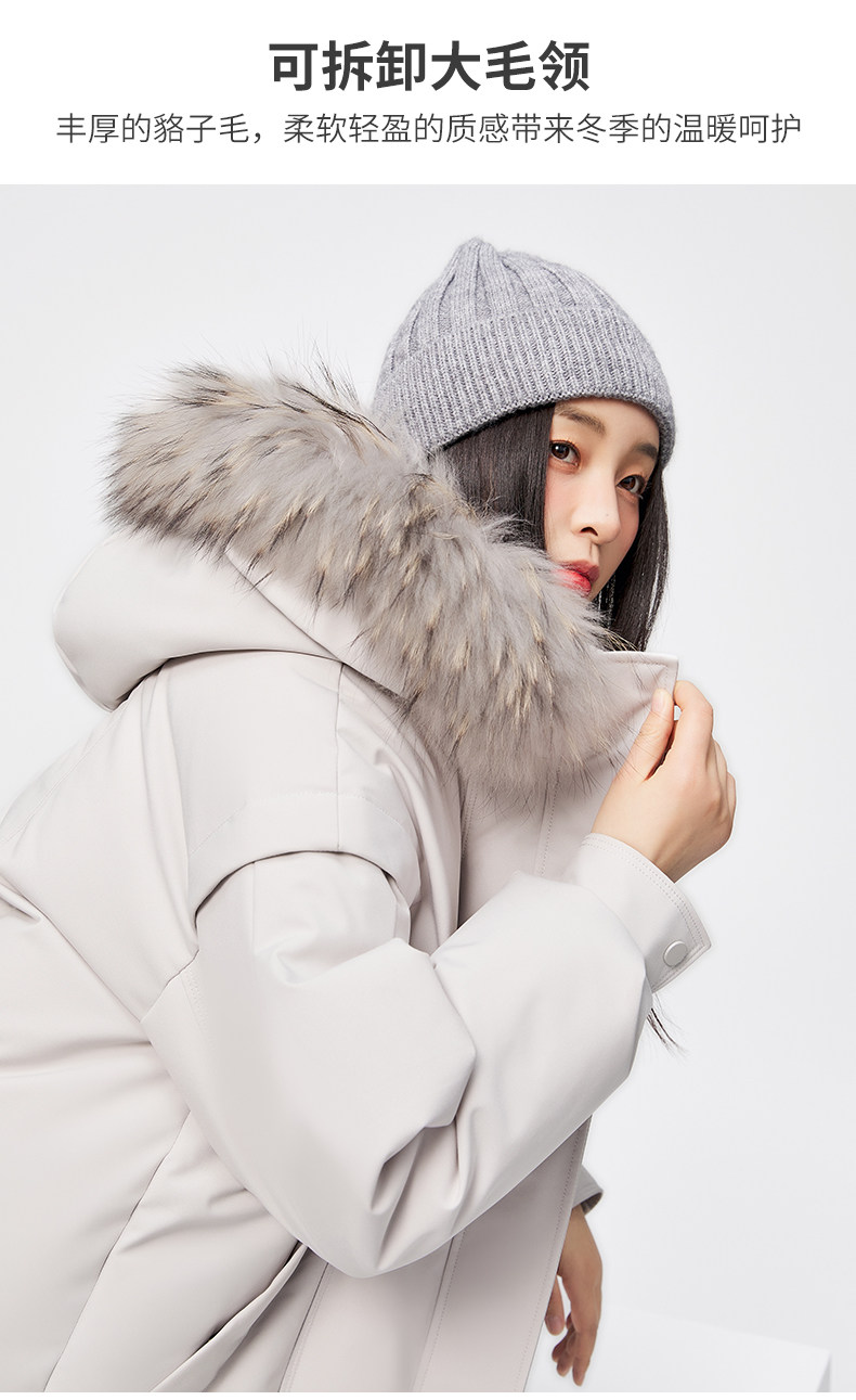 雪中飞 女士貉毛大领 羽绒服 图1