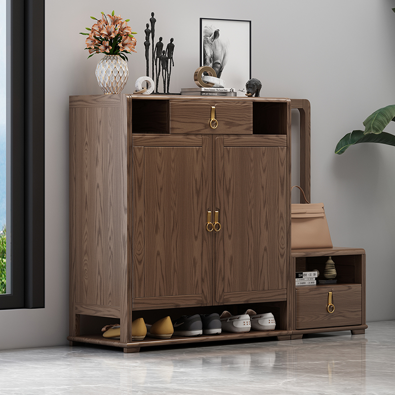 Nordic light luxury solid wood shoe cabinet shoe rack combination modern Chinese new Chinese high-end living room solid wood storage furniture