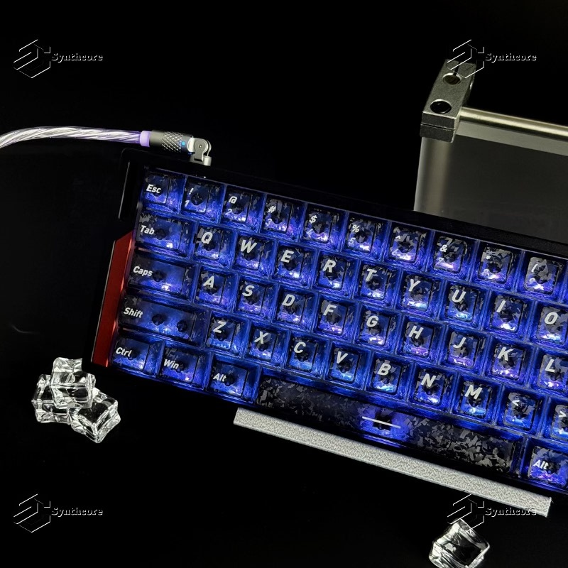 Carbon Fiber Texture High-Quality Translucent Keycaps with Front and Side Engraving, Pc Material, 130 Keys, Compatible with Wolf Spider Mai from Vgn