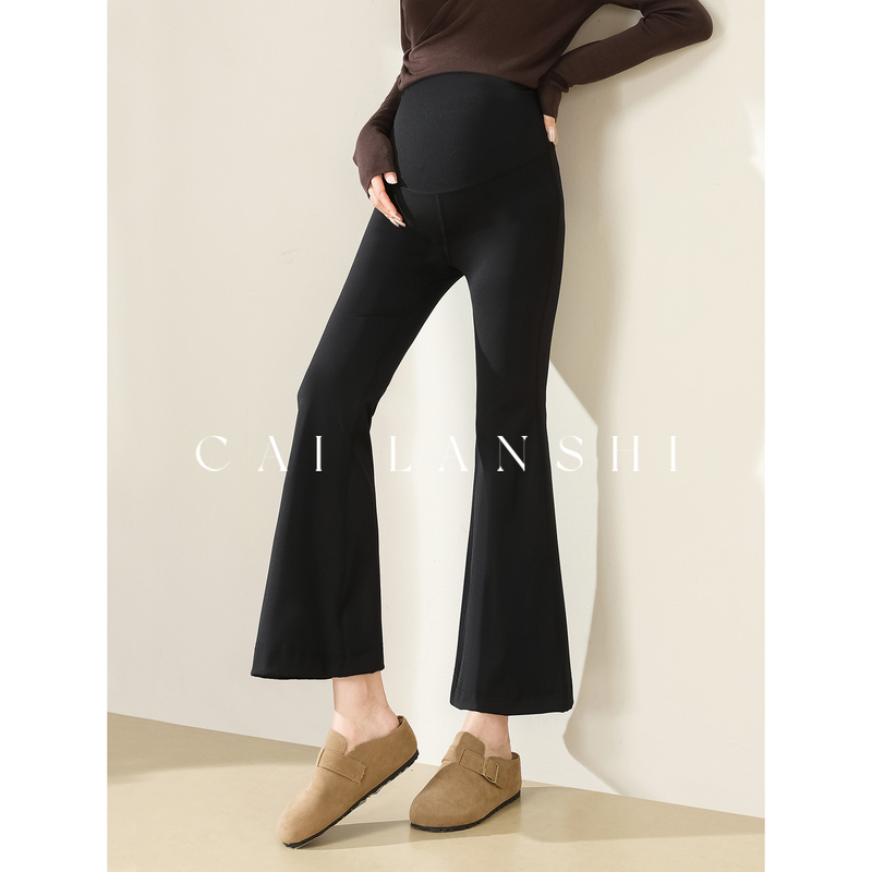Maternity Pants 2026 Spring and Autumn New Style Outerwear Maternity Yoga Pants with a Leather-Like Feel, Nine-Point Length, Slightly Flared Shark Pants, Autumn Style Maternity Pants 2026 Spring and Autumn New Style Outerwear Maternity Yoga Pants with a Leather-Like Feel, Nine-Point Length, Slightly Flared Shark Pants, Autumn Style