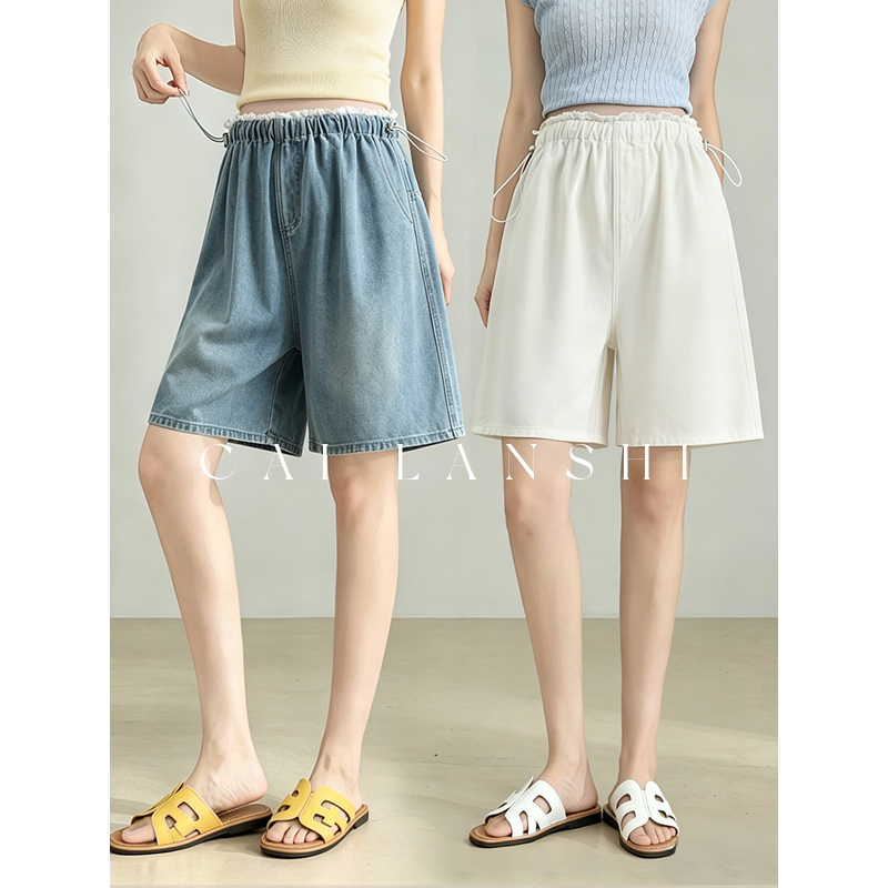 Maternity Denim Shorts 2026 Summer New Style Elastic Waist Drawstring Loose Five-Point Belly-Supporting Jeans for Women Summer Thin Style