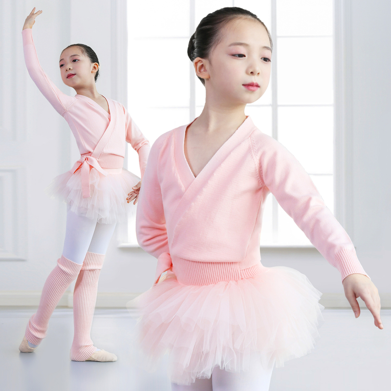Dancing Bunny Children's Dance Clothing Sweater for Girls Chinese Ballet Jacket Vest Autumn and Winter Pink Practice Clothes Cover-Up