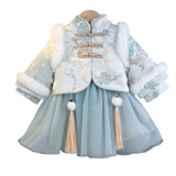 Зимняя куртка для девочек, детское ханьфу, костюм, комплект, увеличенная толщина, китайский стиль