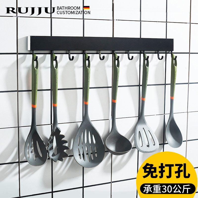 Kitchen hanging rod hook non-perforated wall hanging rack storage space aluminum kitchen and toilet hanging rack hook kitchenware storage