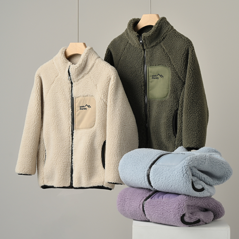 Boys' Stand-Collar Fleece Jacket, Unisex Children's Autumn and Winter Thickened Warm Coat with Casual Zipper Pockets