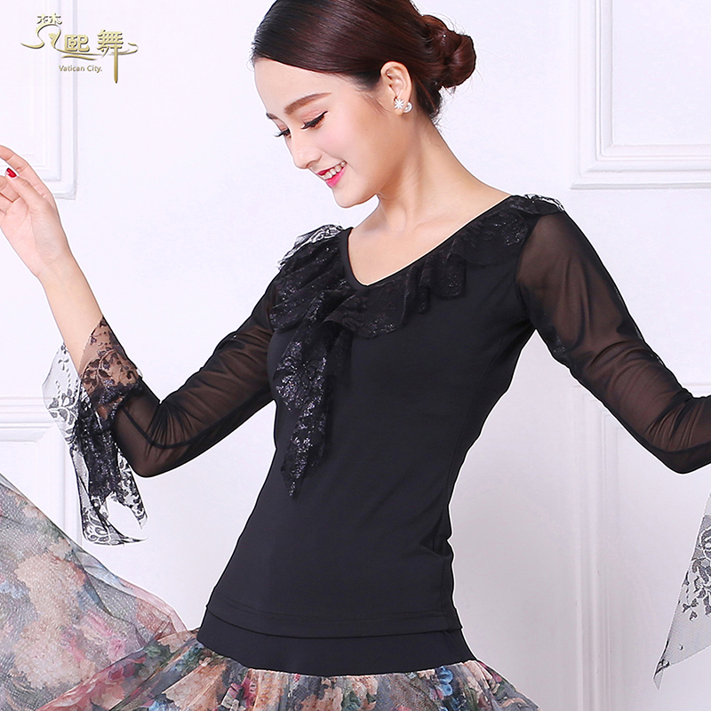 Autumn modern dance tops New long sleeves square dance horn sleeves practice clothes costumes Ballroom dance national standard dance dresses