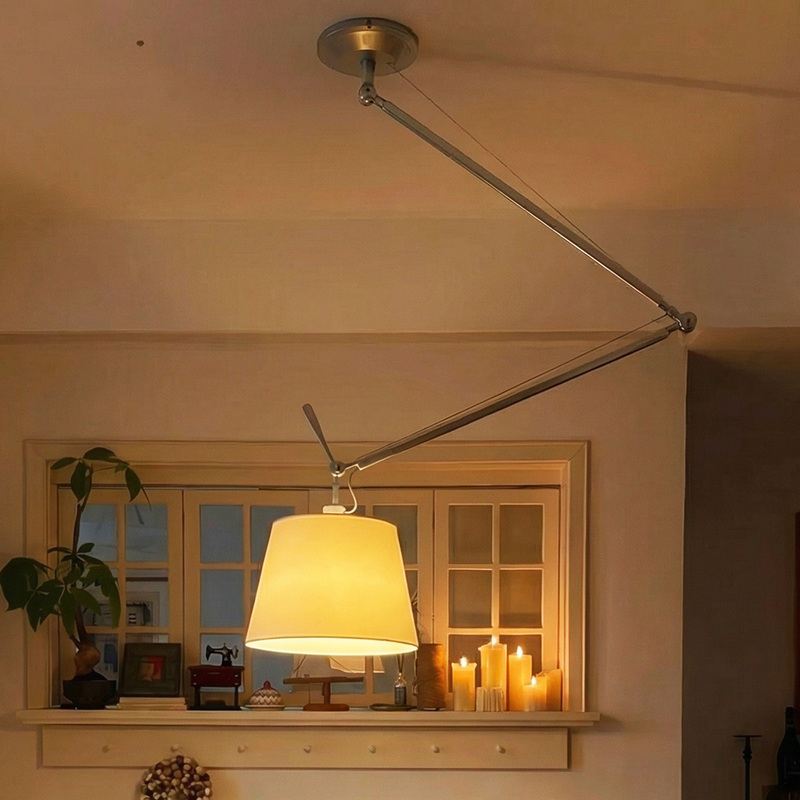 Adjustable Pendant Light for Dining Room and Living Room, Original Tolomen Parchment Paper Swing Arm Lamp for Bedroom and Study
