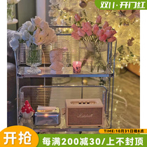 Medieval glass folding trolley living room bedroom light luxury mobile rack floor ins storage storage shelf