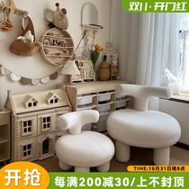 Living room household small stool ins Nordic childrens cartoon small bench net red light luxury alpaca sofa stool back chair