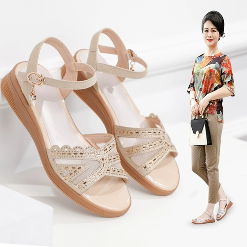 Сандалии, летняя модная обувь для матери, 2024 года, из натуральной кожи, мягкая подошва