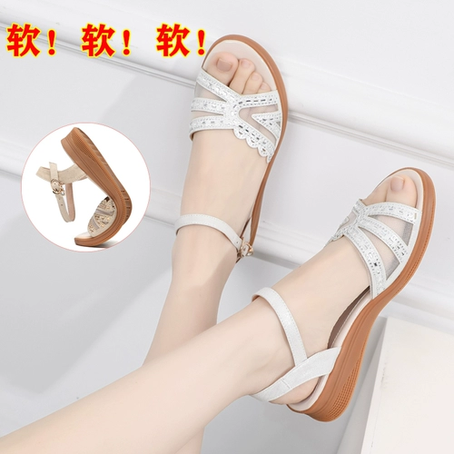 Сандалии, летняя модная обувь для матери, 2024 года, из натуральной кожи, мягкая подошва