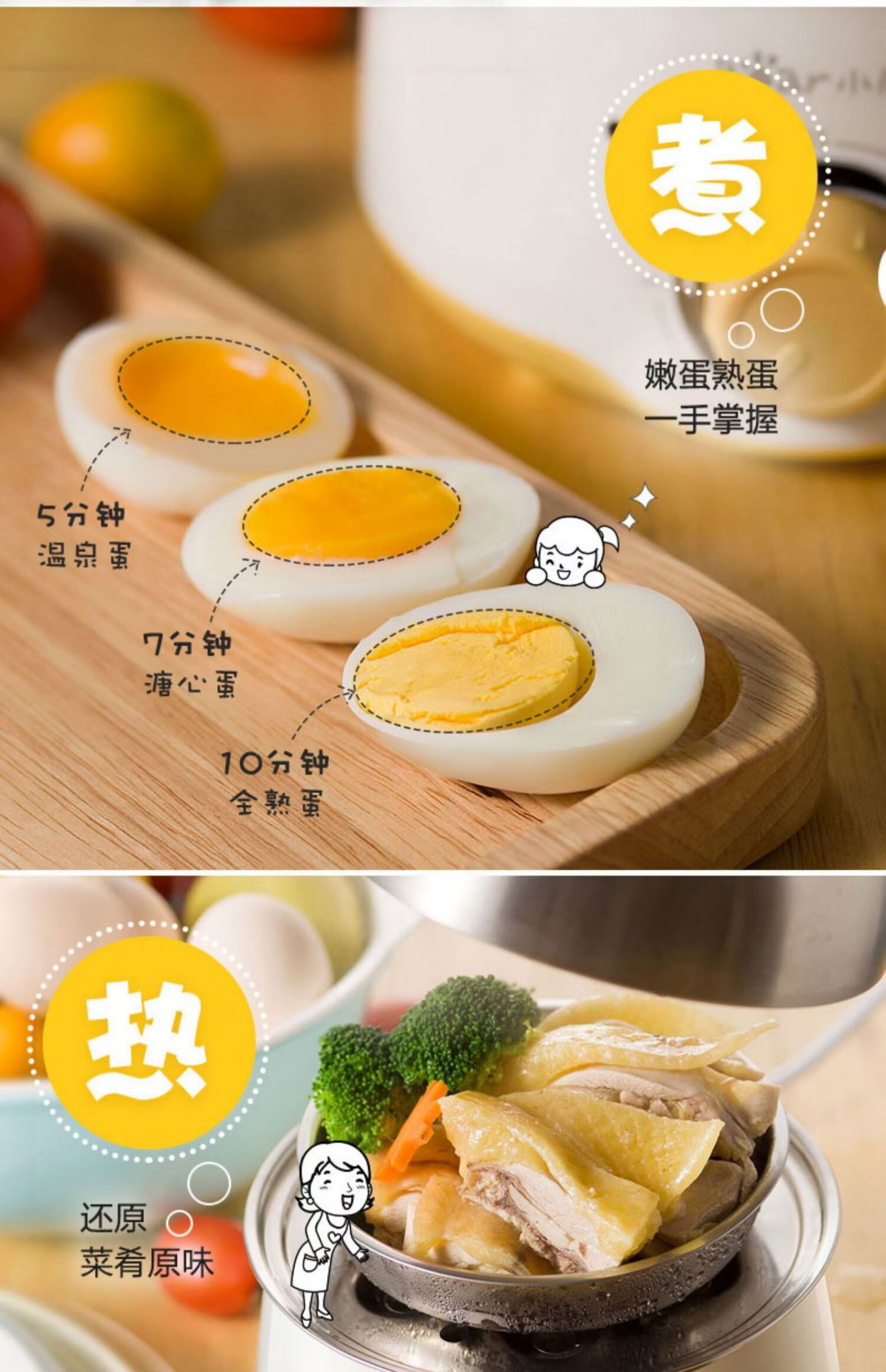 Nồi trứng chiên ZDQ-A07U1 nồi hấp trứng hấp nồi trứng luộc hai lớp nhỏ ăn sáng - Nồi trứng ca nấu mì daewoo den-m550