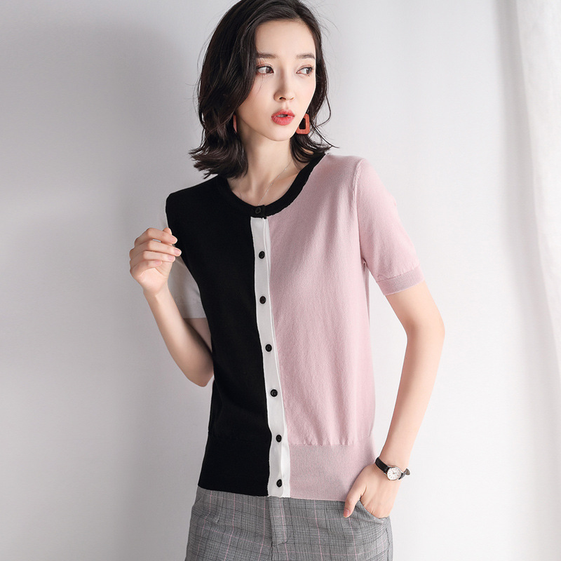 cardigan mùa hè mỏng quanh cổ dinh thự phụ nữ Knitsweater của ngắn tay áo dệt kim hàng đầu áo nịt áo khoác ngắn