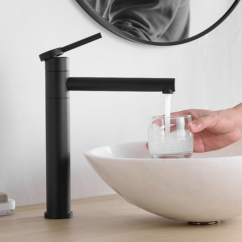 Countertop Basin Faucet, Heightened and Lengthened, Hot and Cold, Black, Rotating, Stainless Steel, Bathroom Washbasin Faucet for Home Use Countertop Basin Faucet, Heightened and Lengthened, Hot and Cold, Black, Rotating, Stainless Steel, Bathroom Washbasin Faucet for Home Use