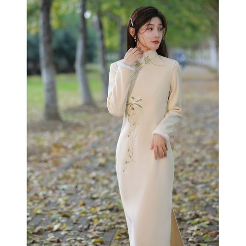 Шерстяное утепленное легкое ципао, демисезонное летнее зимнее свадебное платье, коллекция 2022