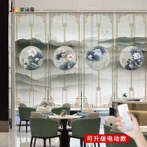 New Chinese Lotus Roller Shutters Free tea room Partition Curtains Bedroom Office Shade curtain Blinds Curtain pull-up style