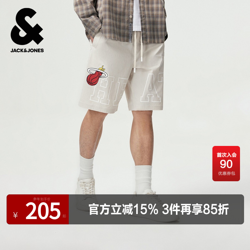 [Nba Co-Branded Heat Team] Jack Jones Men's Shorts, Fashionable Rubber-Printed Casual Style, Loose Fit