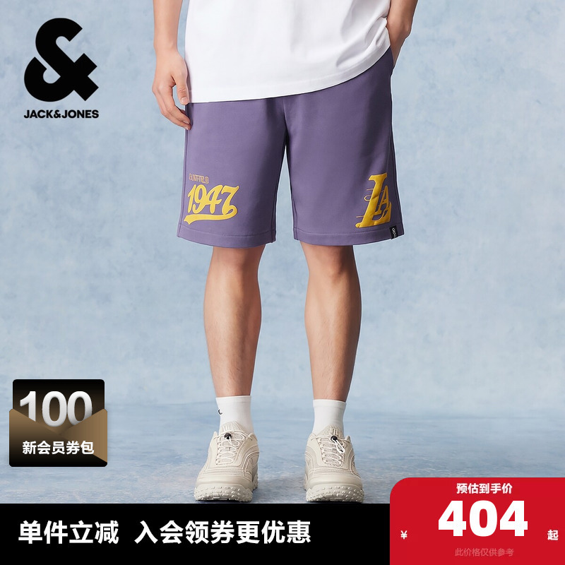 [Nba Co-Branded Lakers] Jack Jones Men's Shorts, Casual and Versatile, with Letter Print Decoration, Pure Cotton