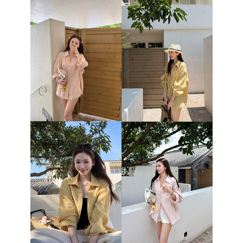 Oioi Esse｜Summer 100% Linen Shirt for Women, Casual Vacation Loose Long-Sleeved Jacket