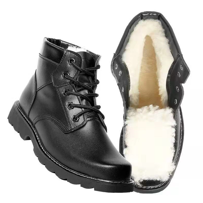 Martin boots men's wool winter plus velvet warm leather boots leather short boots snow boots steel toe large cotton shoes
