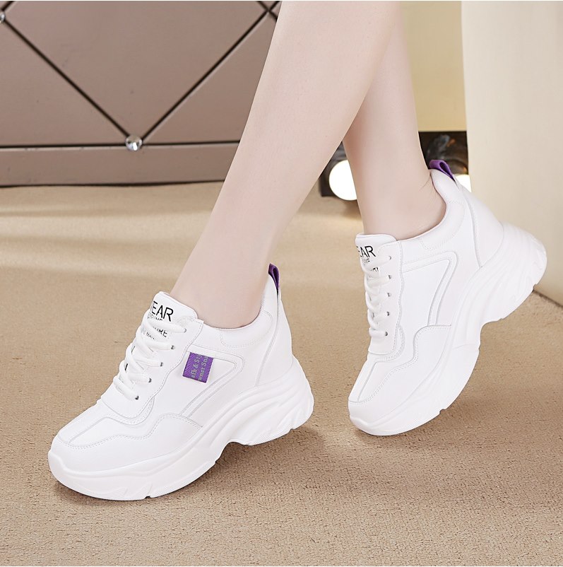 Leather sneakers 2022 new autumn and summer all-match fashion thin women's shoes casual inner height increase old shoes small white shoes