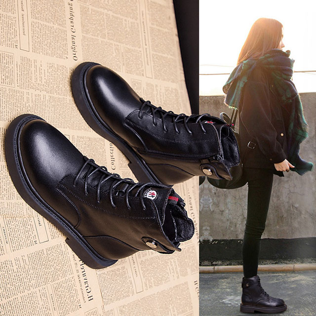 Yang Mi's same style Martin boots female British style leather 2022 new autumn and winter all-match inner heightening net red thick-soled ankle boots