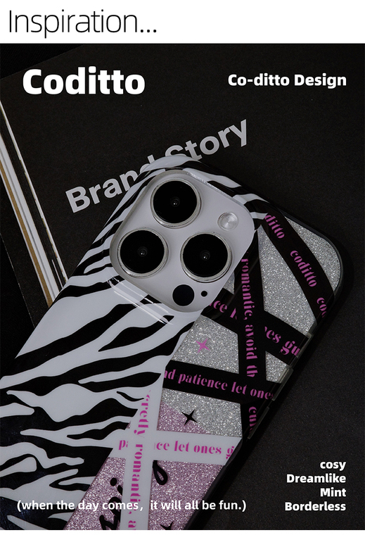 Girls Zebra Pattern Shiny Glitter Bling Coditto Chic Stylish 14, 13, 12 iPhone Case
