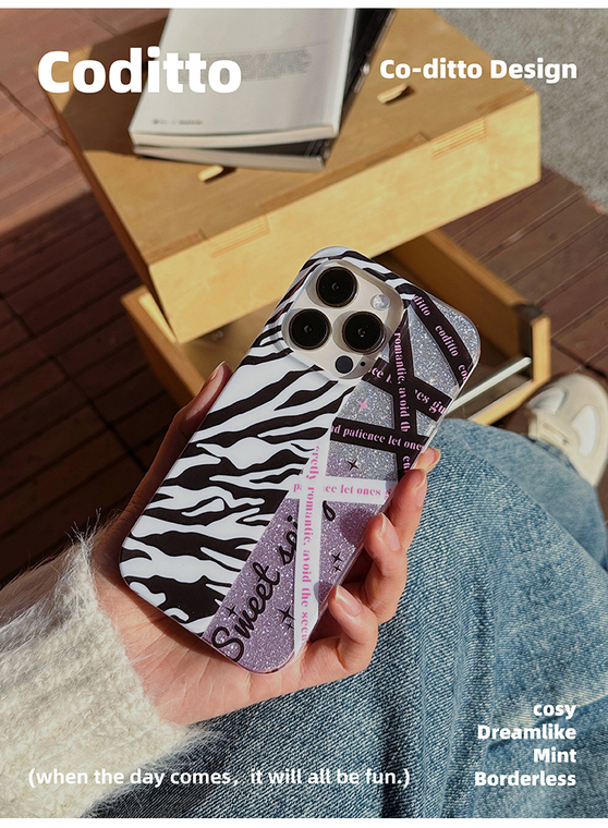 Girls Zebra Pattern Shiny Glitter Bling Coditto Chic Stylish 14, 13, 12 iPhone Case