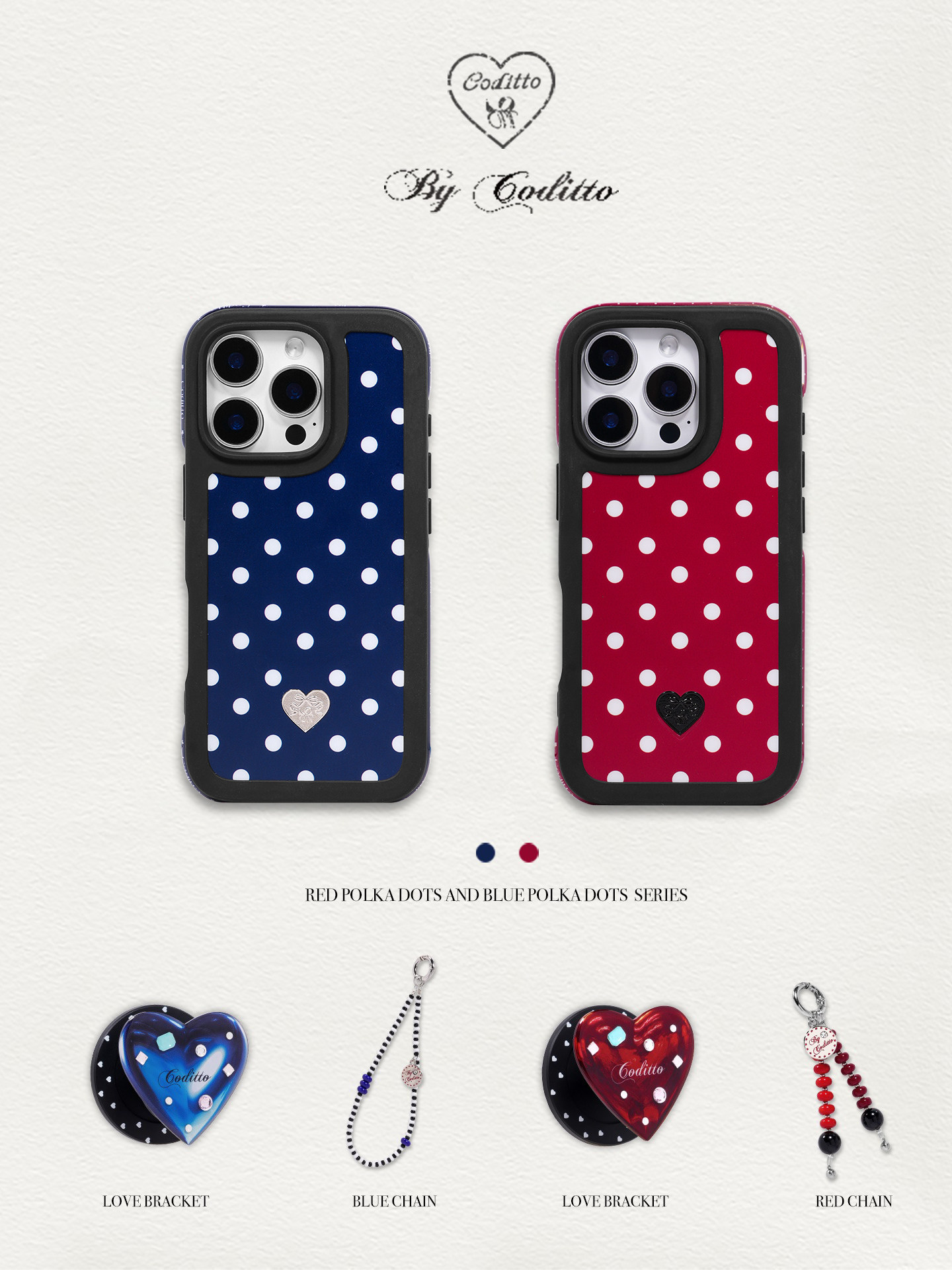Coditto Phone Case Codlitto Red Blue Polkadots Hearts MagSafe Anti-fall Girls Phone Case ...