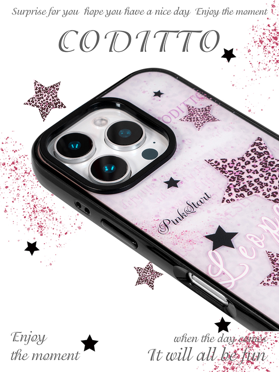 CODITTO Pink Black Leopard Print Stars Matte iPhone Case