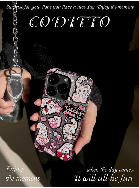 Cartoon Cute Bunny Sticker Collage Lucky Boom Happy Year Girls iPhone Case