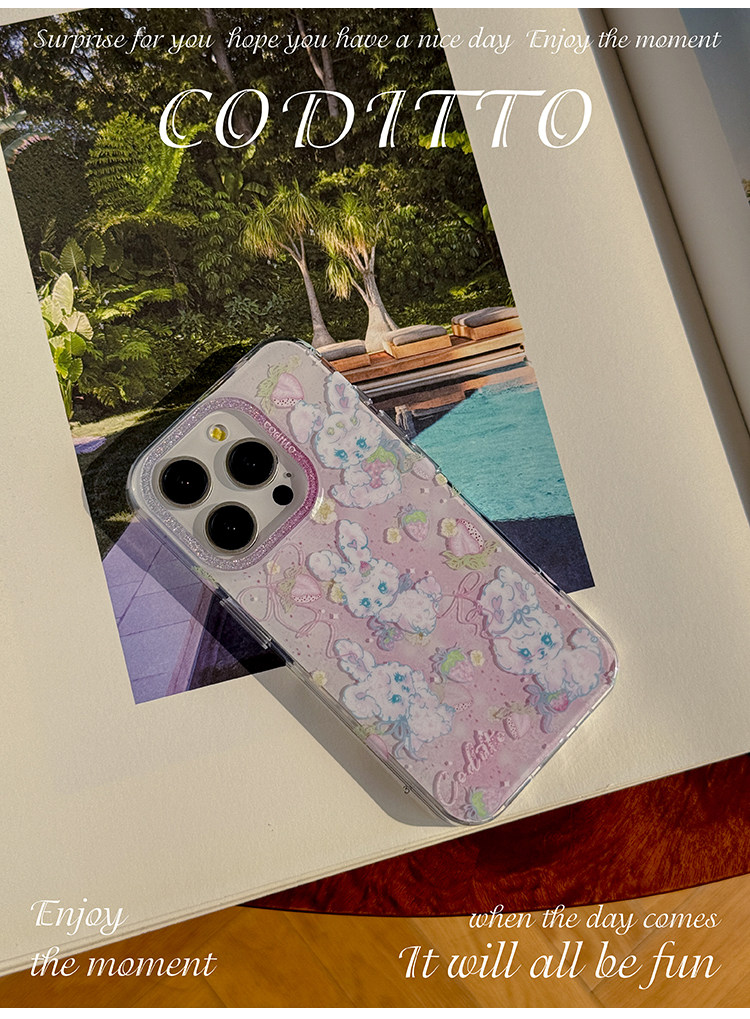 Coditto Phone Case coditto草莓兔兔雙層印花適用iPhone17pro手機殼可愛少女心蘋果16promax15promax創意14pro卡通 ...
