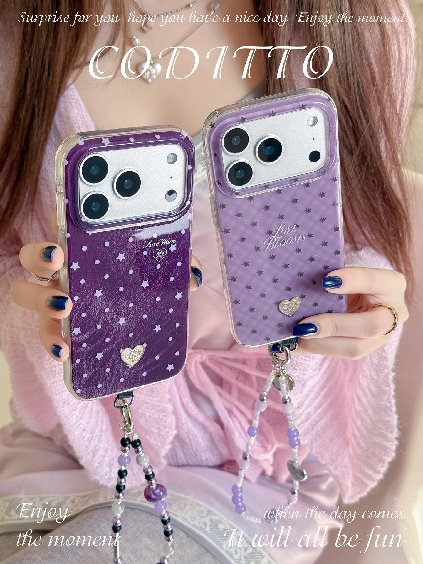 Coditto Phone Case coditto Original Purple Star Dot Pattern Love Blooms Phone Case for ...