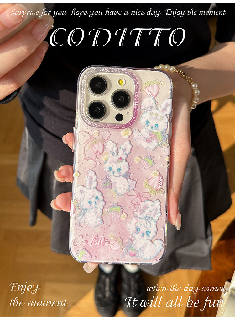 Coditto Phone Case coditto草莓兔兔雙層印花適用iPhone17pro手機殼可愛少女心蘋果16promax15promax創意14pro卡通 ...