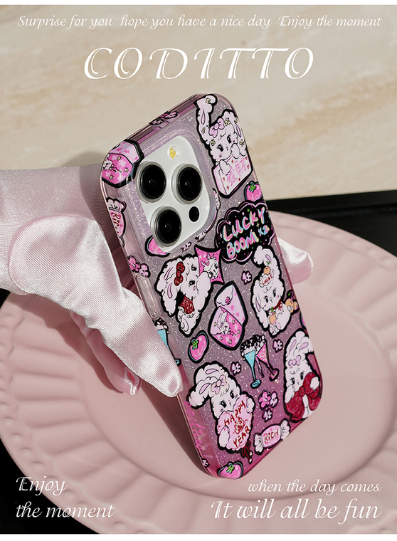 Cartoon Cute Bunny Sticker Collage Lucky Boom Happy Year Girls iPhone Case
