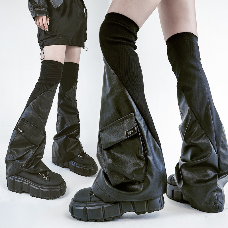 ソロストダーク機能的なスタイルのレッグスリーブ、ROスレッドレザーステッチ、立体ポケットニッチ、膝上フレアソックス