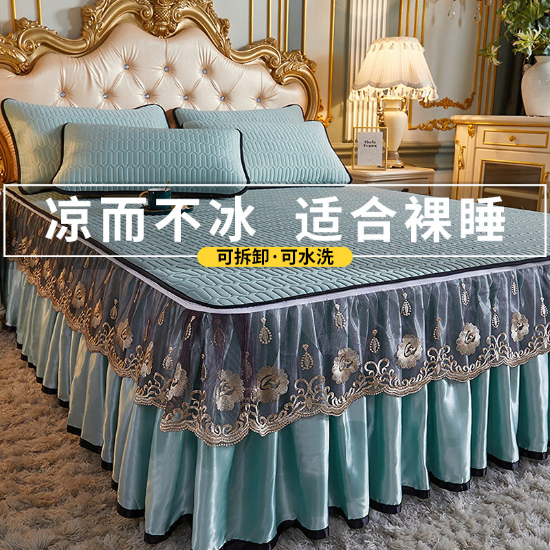 2022 New Thai Latex Cool Mat Summer Ice Silk Air Conditioning Soft Mat bed skirt with three sets of machine washable mattress