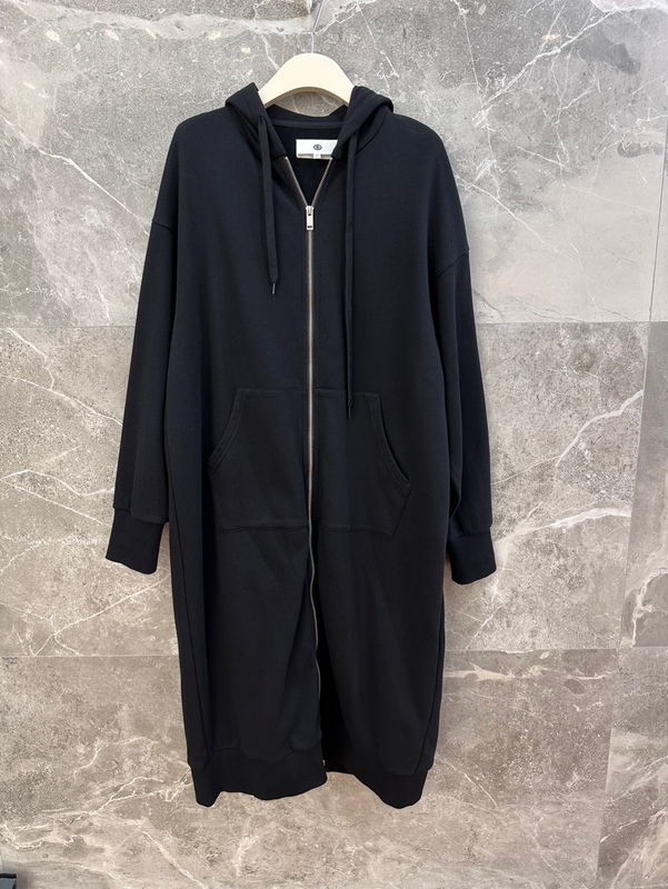 Niche Design Dark Style Slim-Fit Hooded Sweatshirt Black Loose Mid-Length Over-The-Knee Zip-Up Trendy Jacket