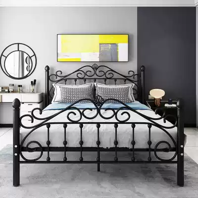 Nordic simple light luxury iron frame Princess double net red and black single modern iron art 1 5 meters 1 8 meters iron frame bed