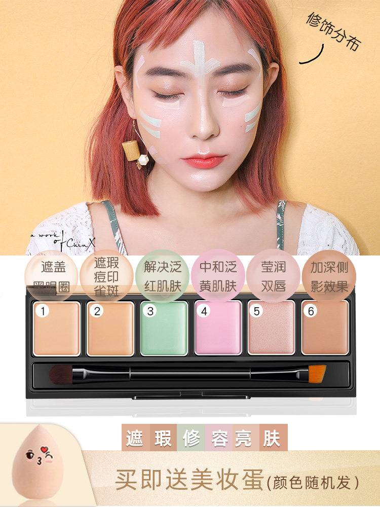 Funpark makeup artist's special six-color repair concealer plate covers spot pox print face multi-color concealer cream