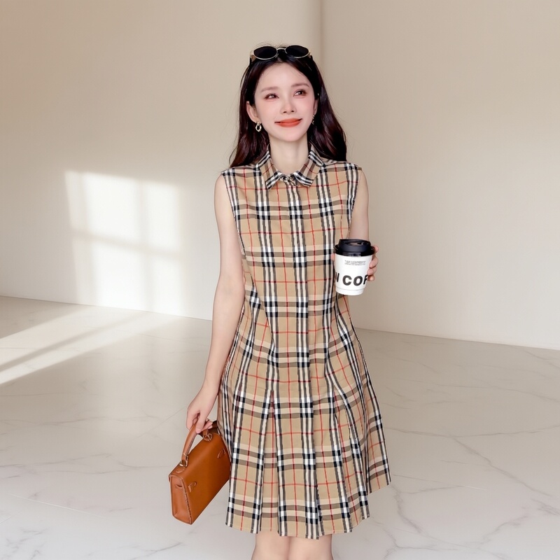 2026 Summer New Plaid Slim Fit Versatile Shirt Dress Mid-Length Dress Women's Skirt