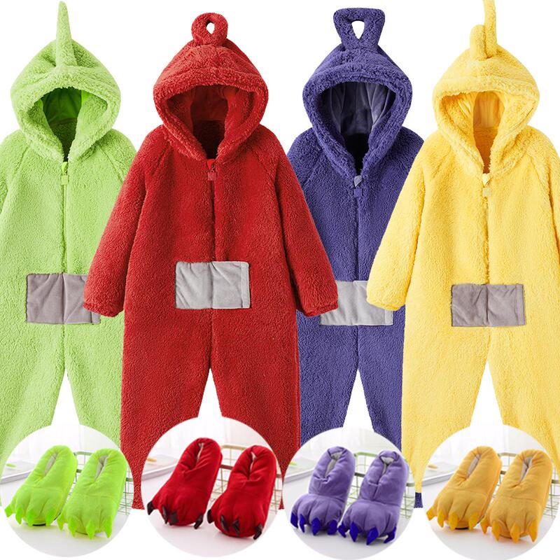 Cute Teletubbies Children's One-Piece Pajamas, Autumn and Winter Warm Paw Shoes with Zipper, Student Funny Performance Home Wear Cute Teletubbies Children's One-Piece Pajamas, Autumn and Winter Warm Paw Shoes with Zipper, Student Funny Performance Home Wear