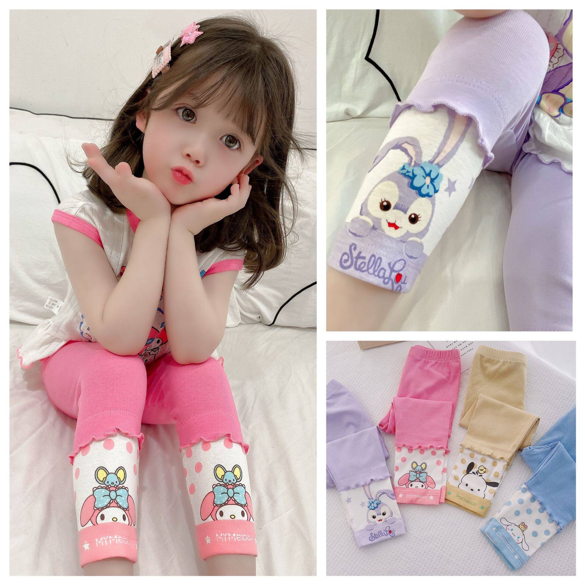 2022 Spring and Autumn Girls Leggings ThreadEd Cotton Kids Cartoon Cute Skinny Stretch Pants Outside Wearing Versatile Trousers