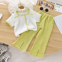 Летний тонкий комплект, милый детский однотонный плащ, французский стиль, короткий рукав, детская одежда